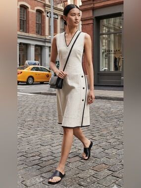 Derek Lam New York Sleeveless Dress Sz 2 Two-Tone A-Line V-Neck Button Detail